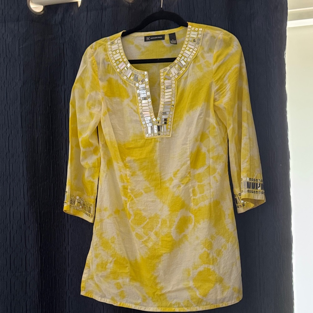 Coldwater Creek Yellow Tie-Dye Tunic with Sparkling Accents